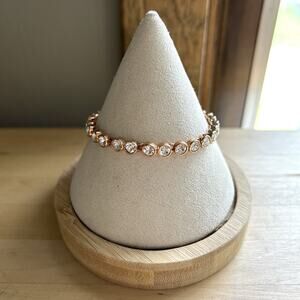 Swarovski Rose Gold Crystal Tennis Bracelet Round Cut Stones Elegant Jewelry
